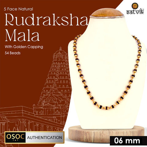 5 Mukhi Golden Capping Natural Rudraksha Mala 100% Original & Certified
