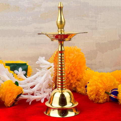 11 Inch Elegant Brass Kerala Inauguration Diya – Handcrafted brass diya perfect for inaugurations, pooja ceremonies, and sacred events, adding elegance and divine blessings to your space. India’s Largest Pooja Accessories Brand – www.satvikstore.in