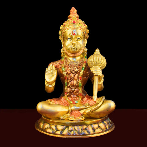 15 Inch Brass Blessing Lord Hanuman Idol with fine detailing, symbolizing strength, devotion, and protection – perfect for pooja room, home temple, or as a spiritual gift. No.1 Brass Idol Store www.satvikstore.in 