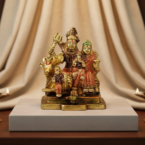 4 Inch Brass Shiv Parivaar Statue  Complete Lord Shiva Family Idol