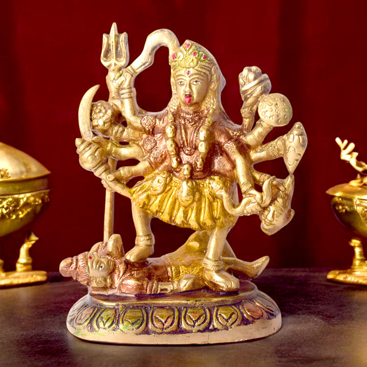 5.9 Inch Divine Brass Maa Kali Sculpture – Handcrafted Statue of Goddess Kali for Worship, Protection, and Spiritual Home Decor. No.1 Brass Idol Store www.satvikstore.in 