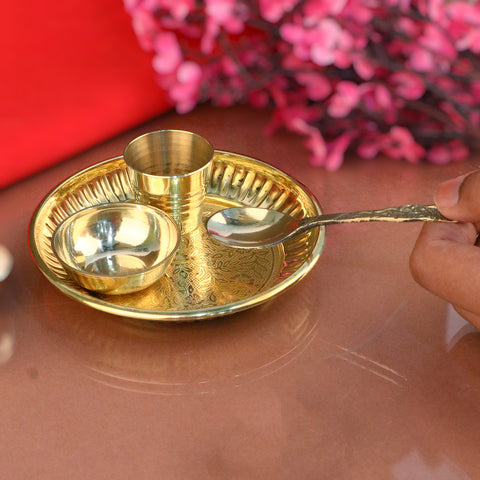 Pure Brass Laddu Gopal Pooja Bhog Thali Set (6 Inch - 7 Inch)