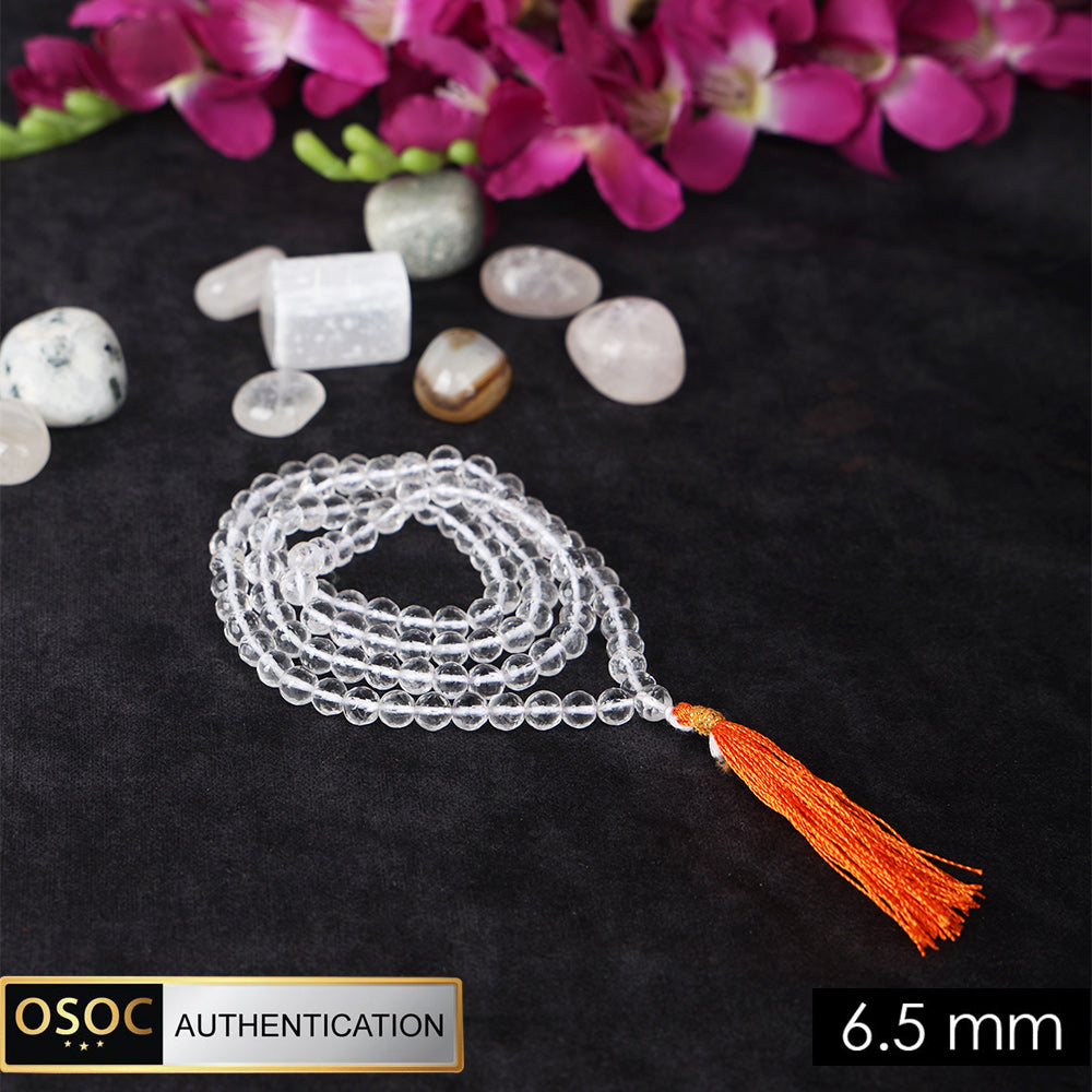 6.5mm Sphatik Diamond Cut Clear Quartz 108 Beads Jaap Mala for Meditation and Healing. India’s Largest Pooja Accessories Brand – www.satvikstore.in