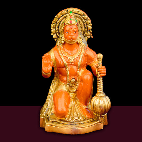 7.5 Inch Kesari Nandan Hanuman Ji Sitting Brass Murti with fine detailing, symbolizing strength, devotion, and protection – perfect for pooja room, home temple, or as a spiritual gift. No.1 Brass Idol Store www.satvikstore.in 