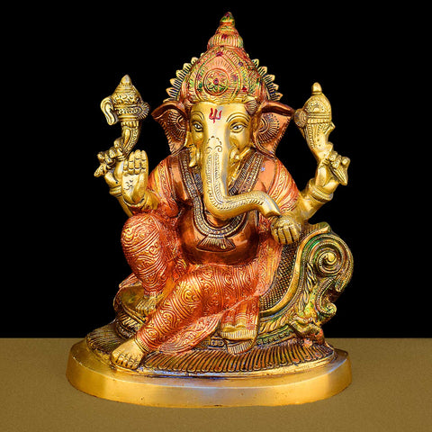 9.1-inch Lord Ganesh brass idol featuring Ganesh Ji in a blessing pose, ideal for home temples, pooja rooms, and spiritual decor. India’s Largest Brass Idols Brand - www.satvikstore.in
