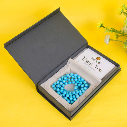 Blue Turquoise Mala with 108 Beads – Sacred Healing and Protection Prayer Beads India’s Premium Hakik Jap Mala store-www.satvikstore.in