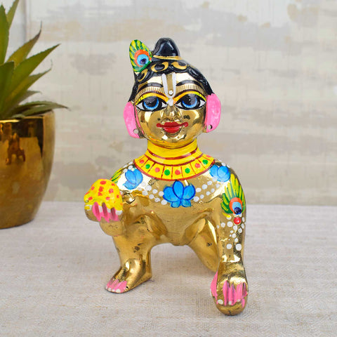 Brass Bal Gopal Idol (Size 7) depicting Laddu Gopal in a playful pose for home temple worship. India’s Largest Pooja Accessories Brand - www.satvikstore.in