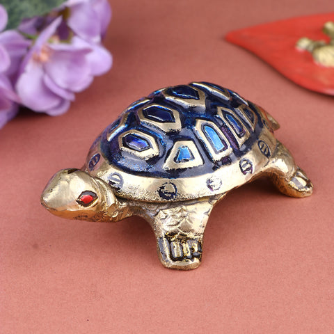 Brass Colored Turtle Small (Blue) – A symbol of stability and good fortune, perfect for creating a peaceful and prosperous atmosphere. India’s Largest Pooja Accessories Brand – www.satvikstore.in