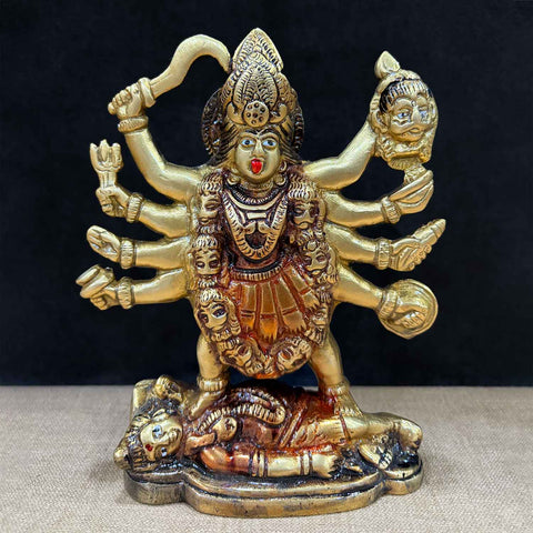 6.7 Inch Brass Kali Mata Sculpture – Fierce and Divine Handcrafted Idol of Goddess Kali, Symbolizing Strength, Destruction of Evil, and Spiritual Power for Home Temple and Ritual Worship. No.1 Brass Idol Store www.satvikstore.in 