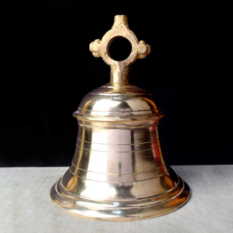 13.8 Inch Brass Temple Ghanta – Large Bell for Home Temple and Pooja Rituals, Symbolizing Sacred Sound and Divine Blessings. India's Largest Puja Accessories Brand - Satvik No. 1 Brass Idol Collection 

