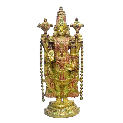 46 Inch Large Brass Lord Venkateswara (Balaji) Statue – Divine Idol Symbolizing Prosperity, Blessings, and Protection for Temple or Home Mandir Decor. India's Largest Puja Accessories Brand - Satvik No. 1 Brass Idol Collection 

