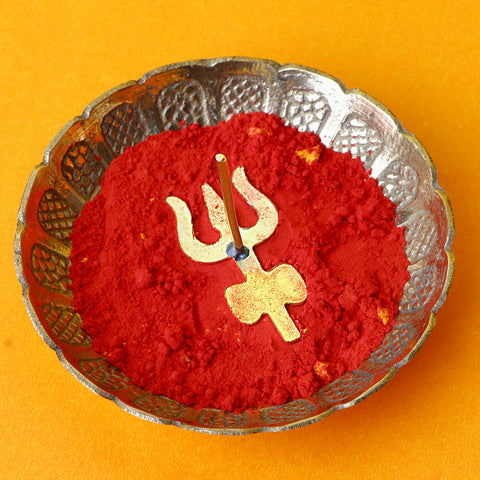 Brass Trishul with Damru Tilak Stamp Deity Ornament