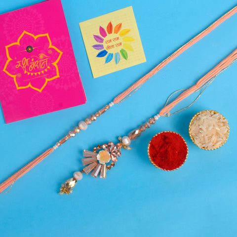 Designer Couple Rakhi Set for Bhaiya and Bhabhi with Roli Chawal and Ram Sita Stickers – Raksha Bandhan Gift Combo. India’s Largest Brass Idols Brand - www.satvikstore.in