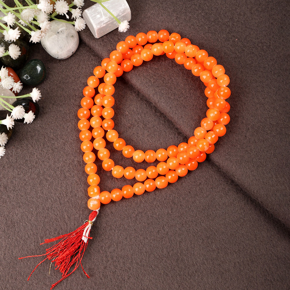 Dark Orange Hakik Jap Mala with 108 Beads for Meditation and Spiritual Healing. 
India’s Largest Pooja Accessories Brand – www.satvikstore.in

