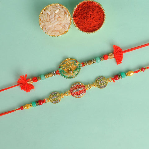 Set of 2 Traditional Rakhis for Brothers with Roli Chawal and Ram Sita Stickers – Raksha Bandhan Gift Pack. India’s Largest Pooja Accessories Brand - www.satvikstore.in