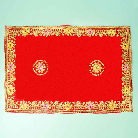 Flower Designer Velvet Aasan 16x24 Inch Pack of 4 with Golden Lace Border. India’s Largest Pooja Accessories Brand - www.satvikstore.in