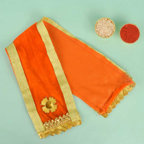 Graceful orange Angvastra Patka Dupatta for rituals and religious ceremonies, crafted from soft fabric for traditional spiritual wear. India’s Largest Pooja Accessories Brand – www.satvikstore.in