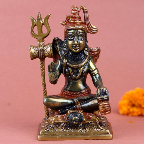 3.8 Inch Brass Shiv Idol – Handcrafted Lord Shiva Statue in Elegant Brass Finish, Symbolizing Power, Peace, and Spiritual Energy for Home Temple and Pooja Decor. No.1 Brass Idol Store www.satvikstore.in 