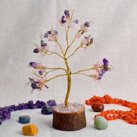 Mind, Body & Soul Crystal Tree featuring 100 mixed healing beads on a decorative wire tree, symbolizing harmony, balance, and holistic healing. India’s Largest Pooja Accessories Brand – www.satvikstore.in
