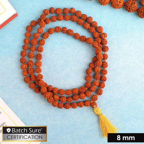 Panchmukhi Rudraksha Jaap Mala with 108 natural 8mm beads, ideal for mantra chanting, meditation, and spiritual healing. Sacred Hindu prayer mala dedicated to Lord Shiva." India’s Premium Jap Mala Store- www.satvikstore.in
