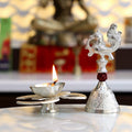 Silver Om Diya with Rudraksh Bell for Pooja and Spiritual Home Decoration India’s Largest Puja Accessories Brand- www.satvikstore.in