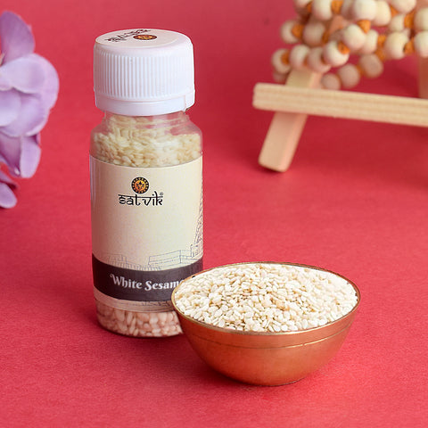 White Sesame Seeds (Safed Till) for Pooja (20 Gram) are used in sacred pooja rituals and religious ceremonies for offerings, prayers, and blessings. These pure sesame seeds symbolize prosperity, purity, and divine energy – India’s Largest Pooja Accessories Brand – www.satvikstore.in