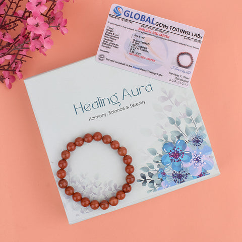Authentic Red Jasper Crystal Bracelet for Reiki Healing – 8 MM Beads for Stability, Grounding, and Root Chakra Balance. India’s Largest Pooja Accessories Brand – www.satvikstore.in