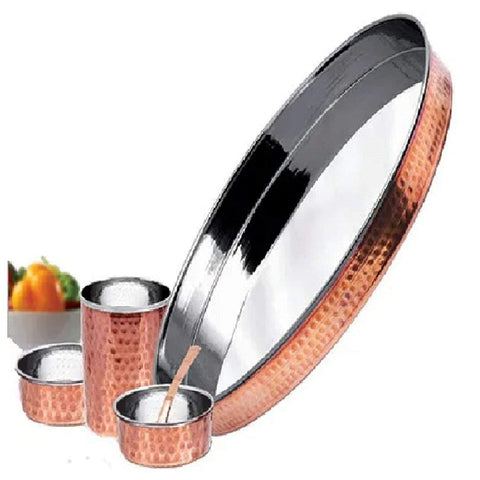 13 Inch Copper Hammered Thali Set – Traditional handcrafted pure copper dinner plate with elegant hammered design, perfect for authentic Indian dining and festive meals India’s Largest Pooja Accessories Brand – www.satvikstore.in