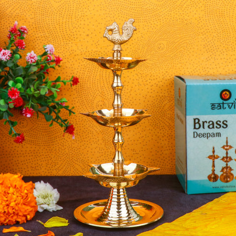 Brass Peacock Inauguration Diya – Handcrafted brass diya featuring an elegant peacock design, perfect for pooja ceremonies, inaugural events, and traditional décor. India’s Largest Pooja Accessories Brand – www.satvikstore.in