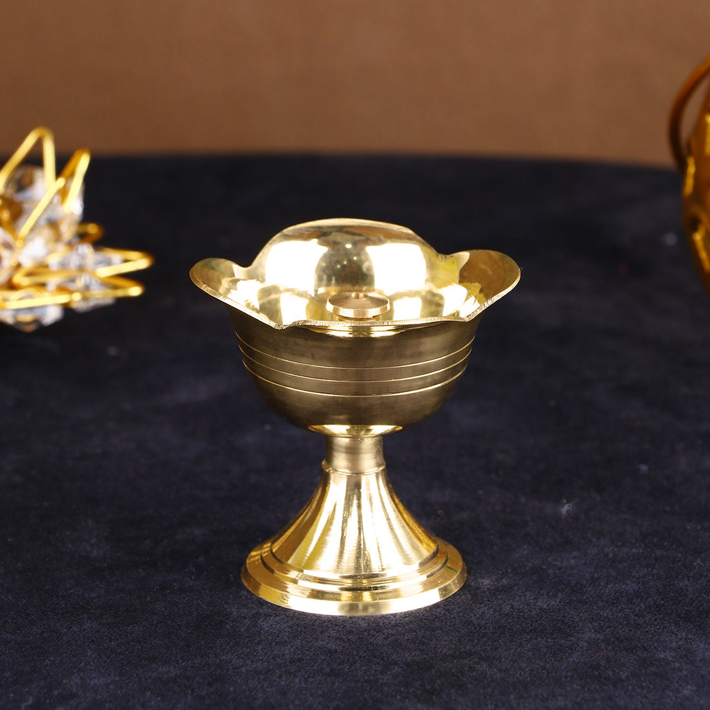 Beautiful Brass Rose Shape Diya – Intricately designed floral diya for spiritual decor and daily puja rituals. India’s Largest Pooja Accessories Brand – www.satvikstore.in
